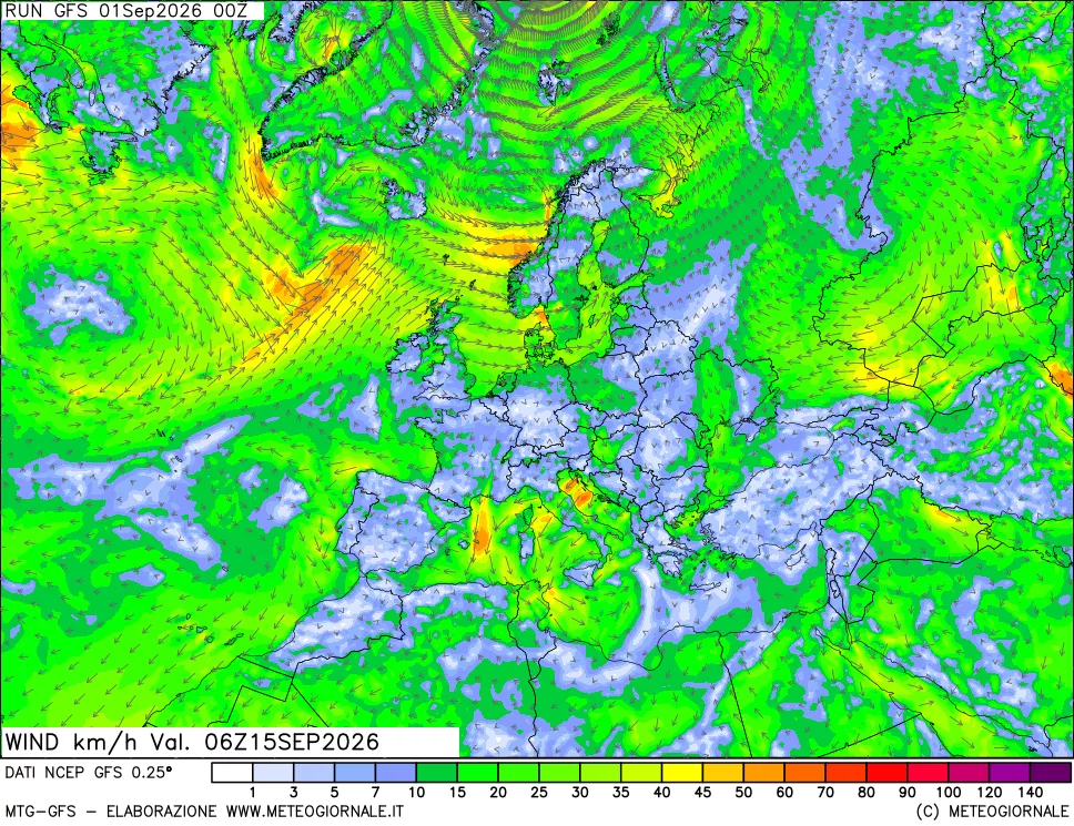 mappa 10 m Vento forza e direzione
