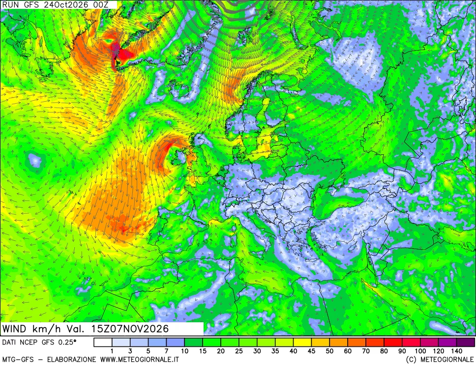 mappa 10 m Vento forza e direzione