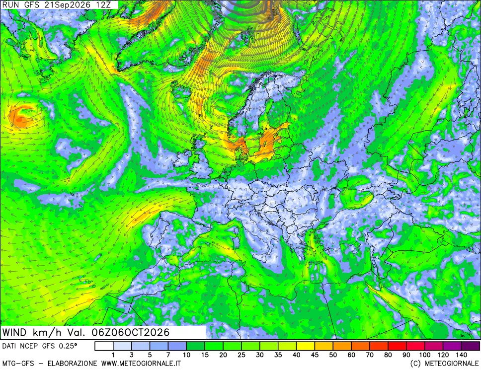 mappa 10 m Vento forza e direzione