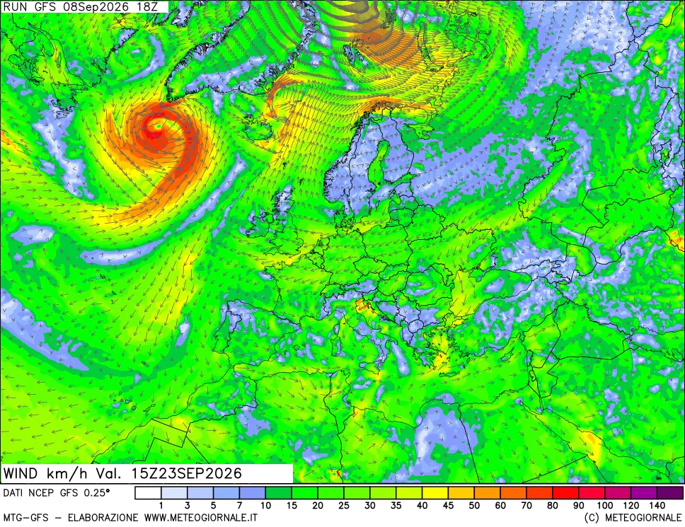 mappa 10 m Vento forza e direzione