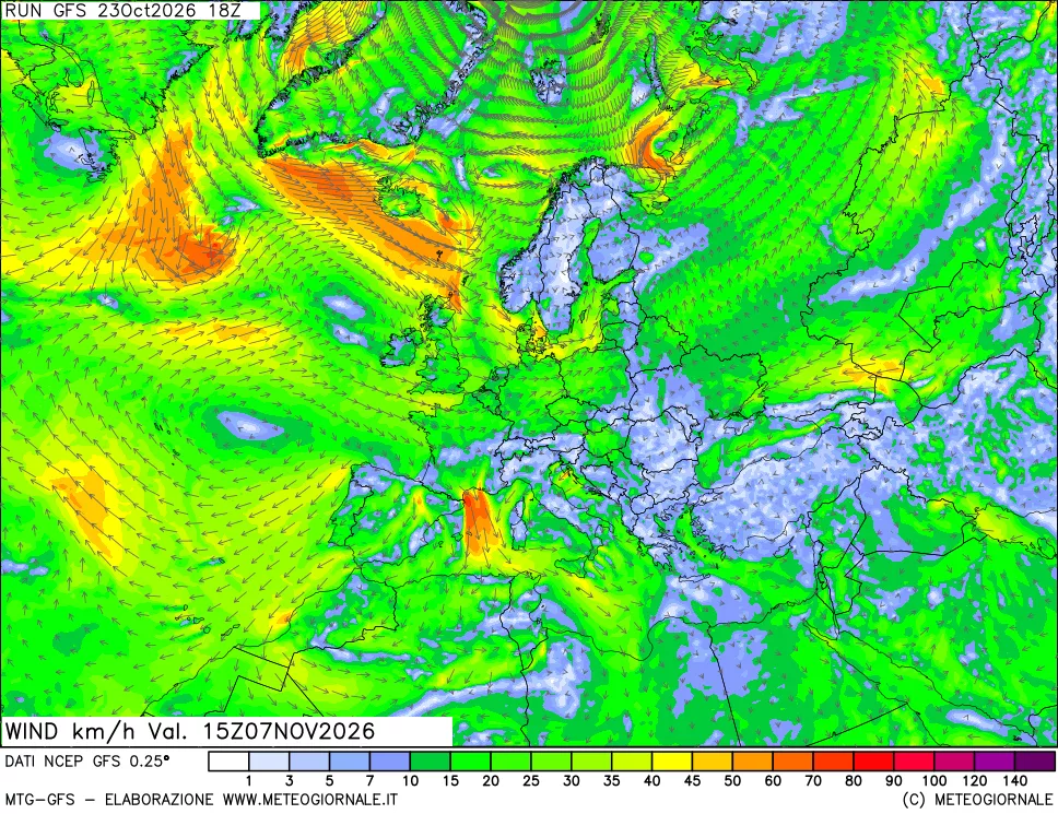 mappa 10 m Vento forza e direzione