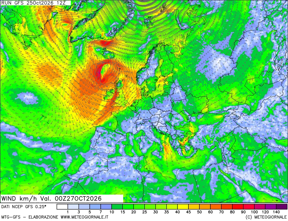 mappa 10 m Vento forza e direzione