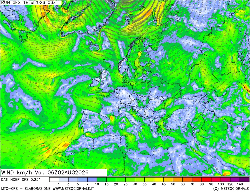 mappa 10 m Vento forza e direzione