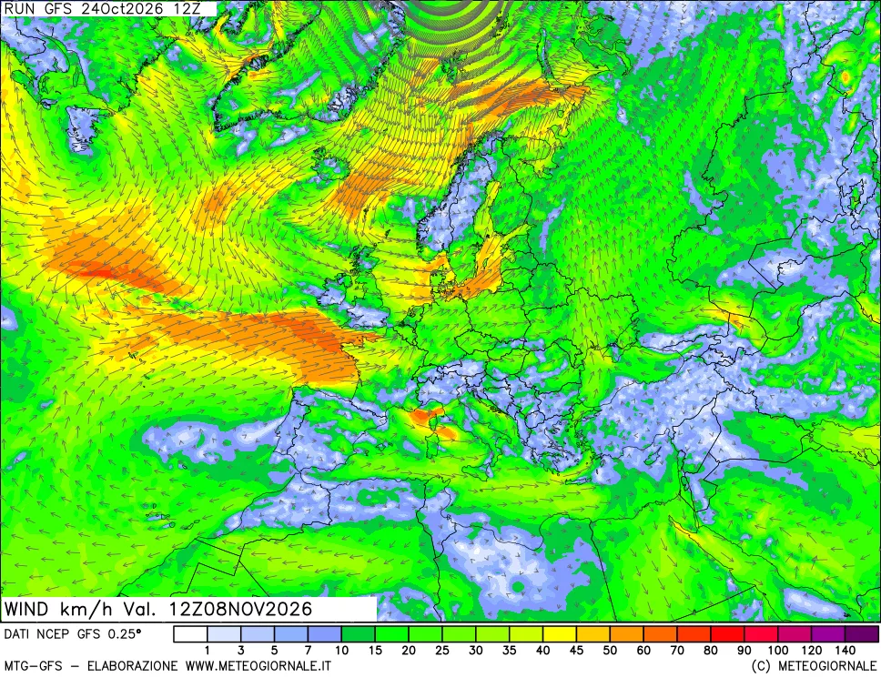 mappa 10 m Vento forza e direzione