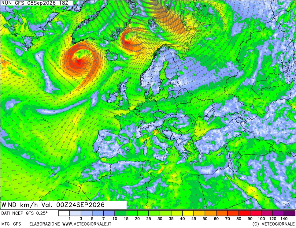 mappa 10 m Vento forza e direzione