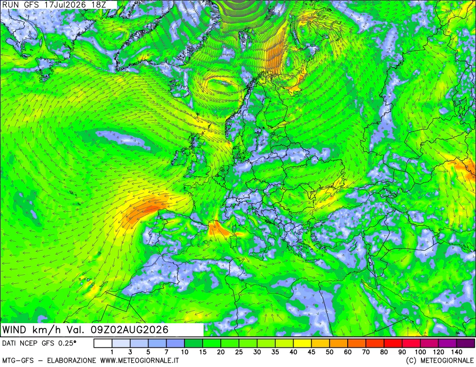 mappa 10 m Vento forza e direzione