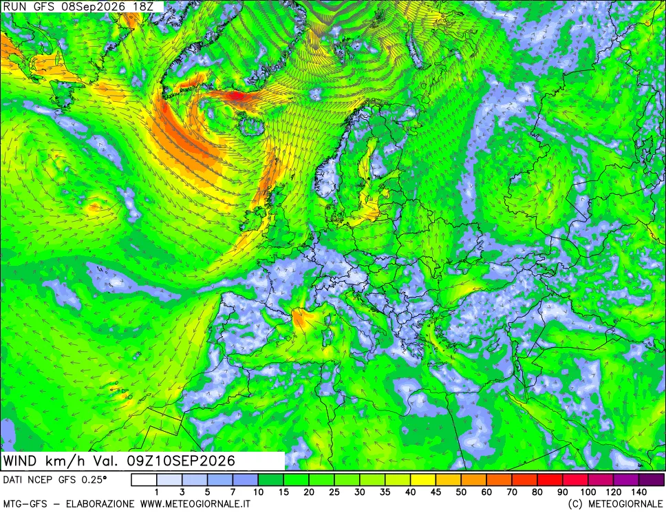 mappa 10 m Vento forza e direzione