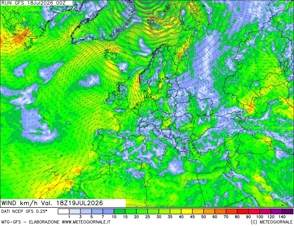 mappa 10 m Vento forza e direzione