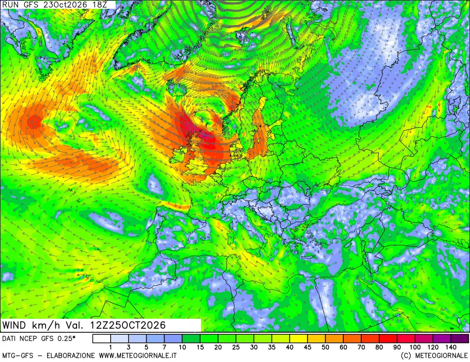 mappa 10 m Vento forza e direzione