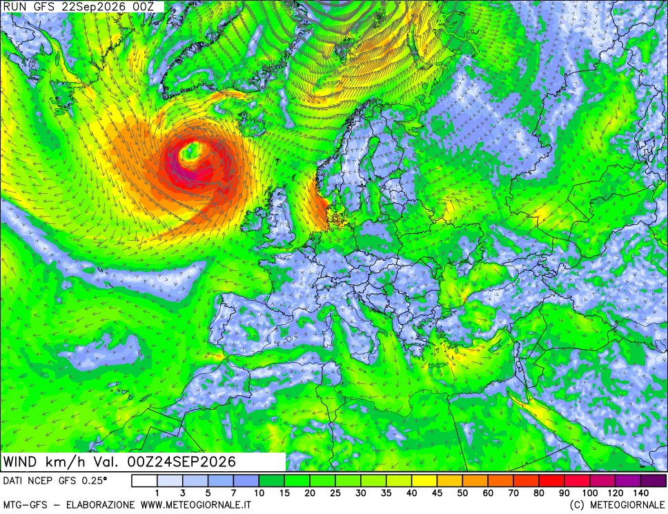 mappa 10 m Vento forza e direzione