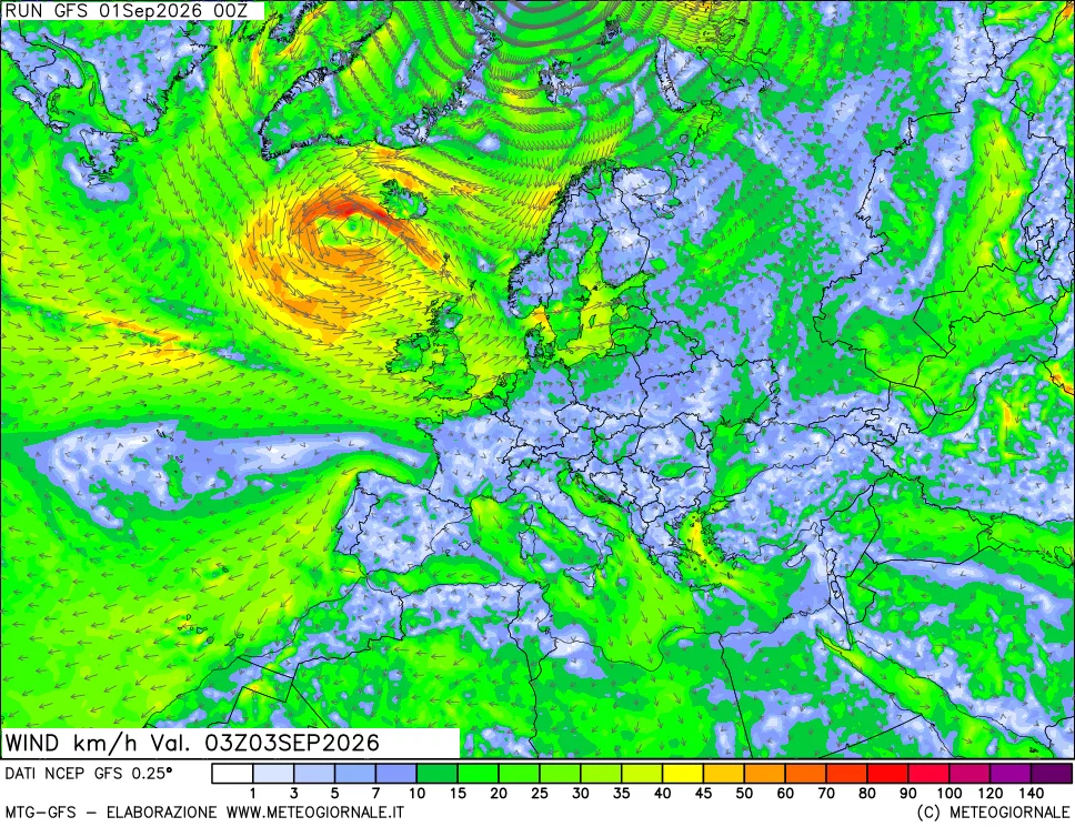 mappa 10 m Vento forza e direzione