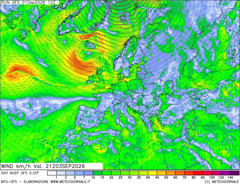 mappa 10 m Vento forza e direzione