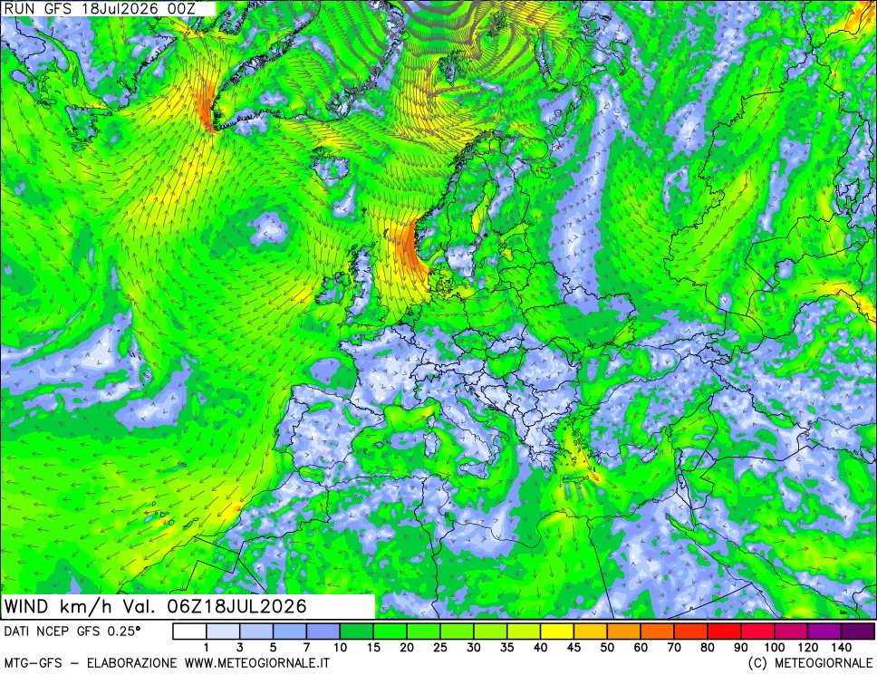 mappa 10 m Vento forza e direzione