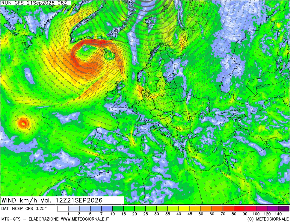 mappa 10 m Vento forza e direzione