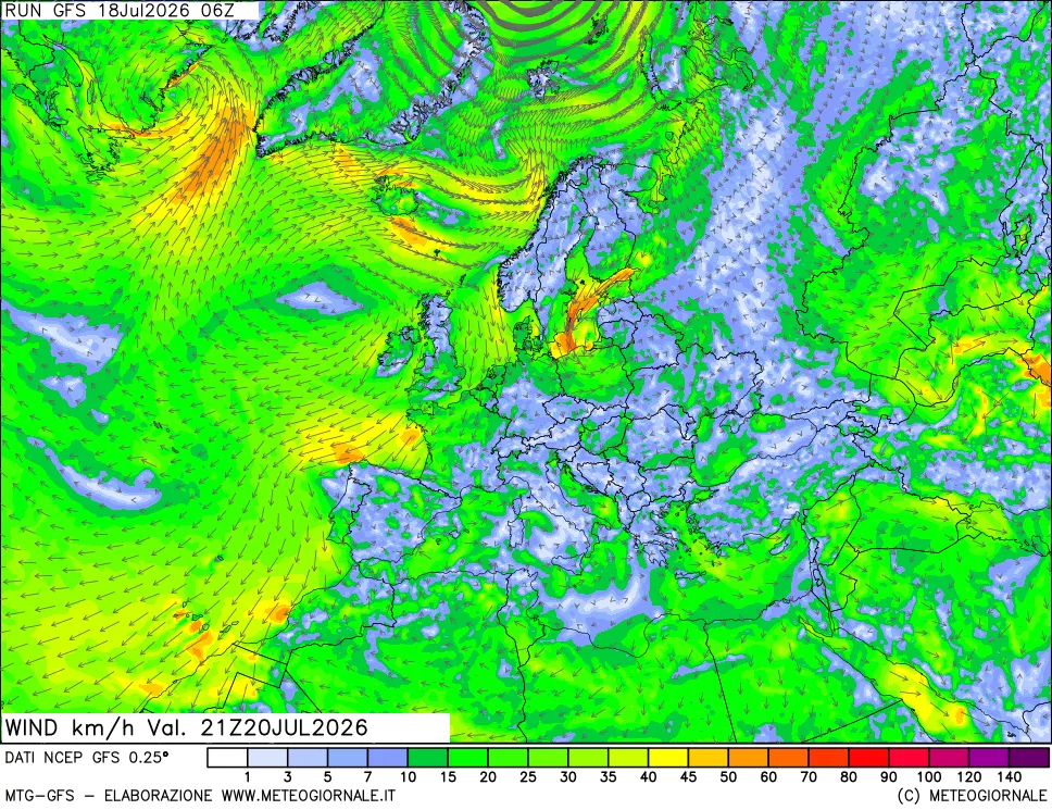 mappa 10 m Vento forza e direzione