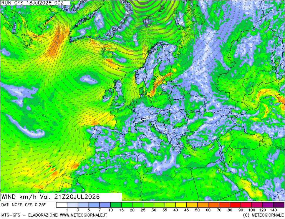 mappa 10 m Vento forza e direzione