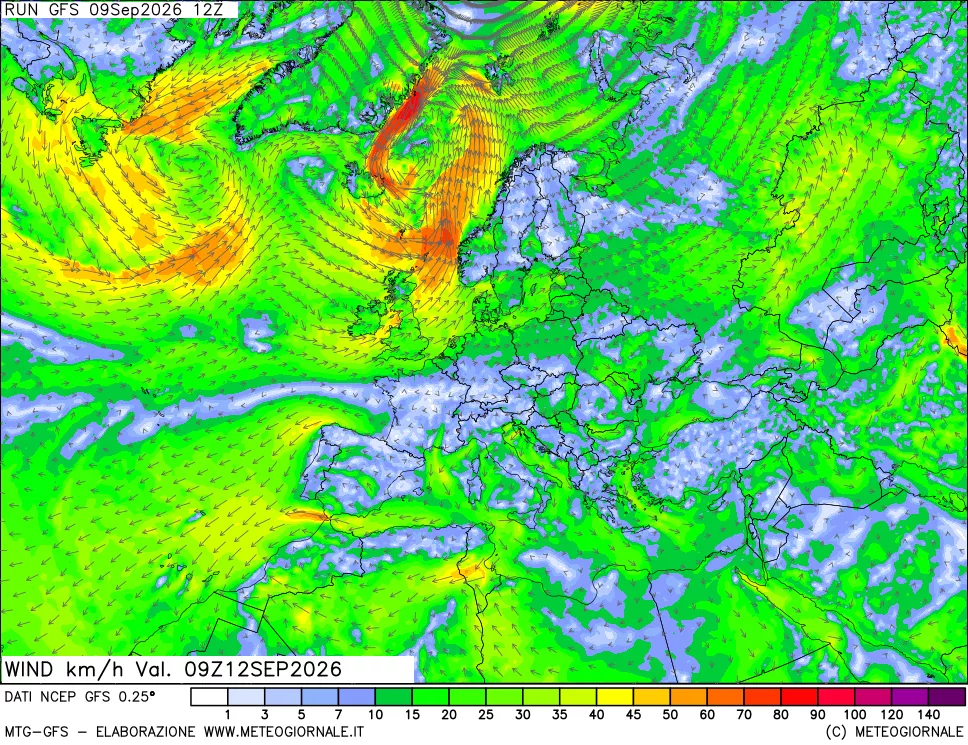 mappa 10 m Vento forza e direzione