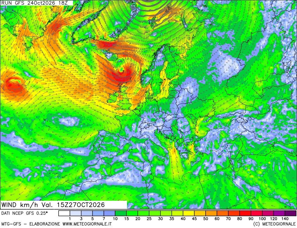 mappa 10 m Vento forza e direzione