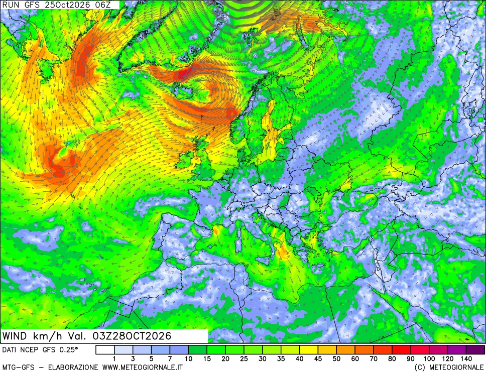 mappa 10 m Vento forza e direzione