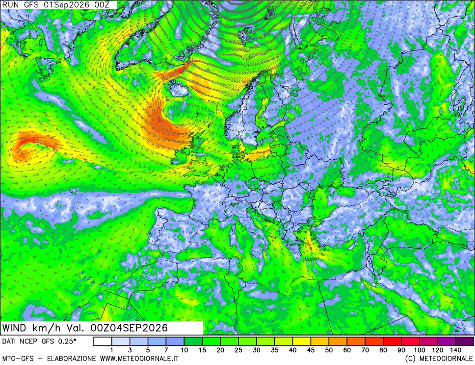 mappa 10 m Vento forza e direzione