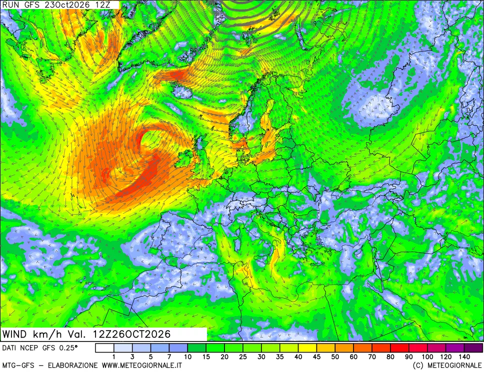 mappa 10 m Vento forza e direzione