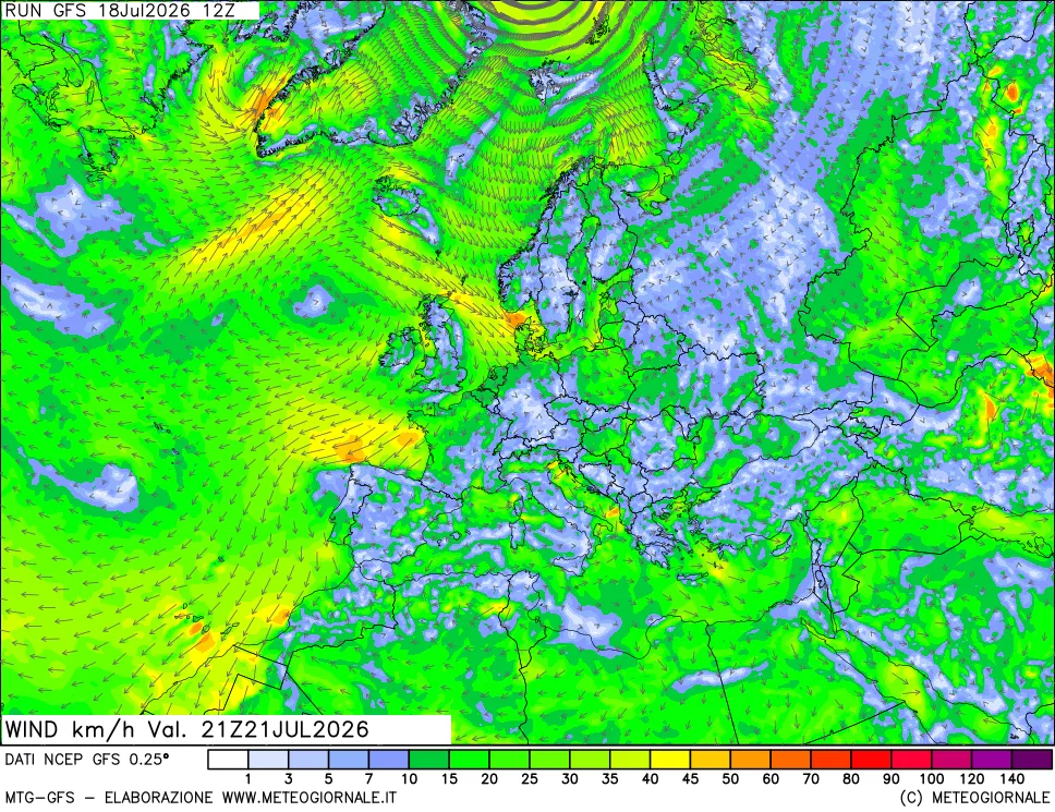 mappa 10 m Vento forza e direzione