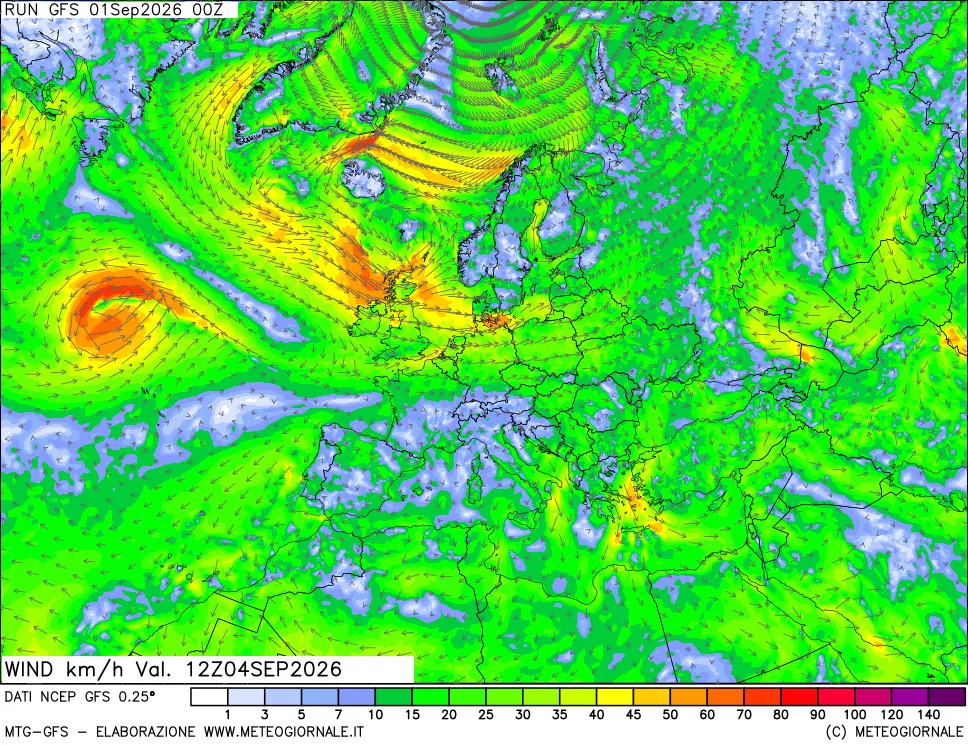 mappa 10 m Vento forza e direzione