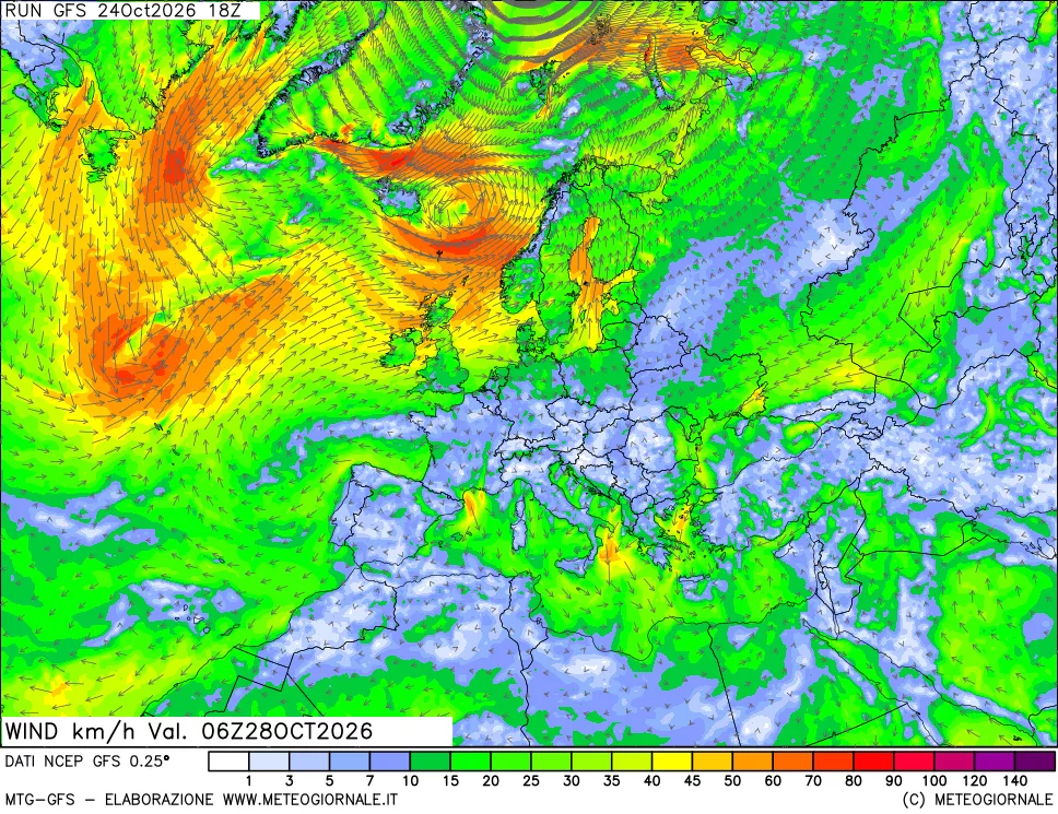 mappa 10 m Vento forza e direzione