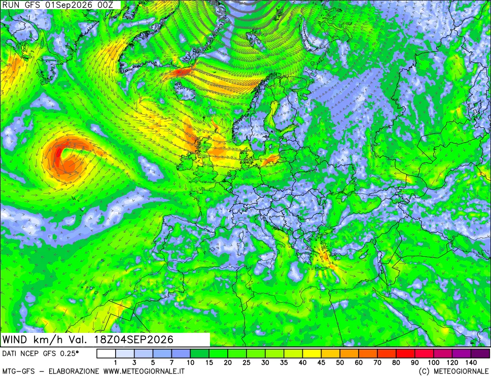 mappa 10 m Vento forza e direzione