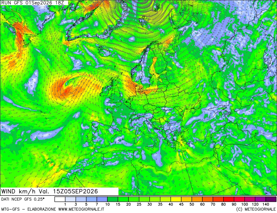 mappa 10 m Vento forza e direzione