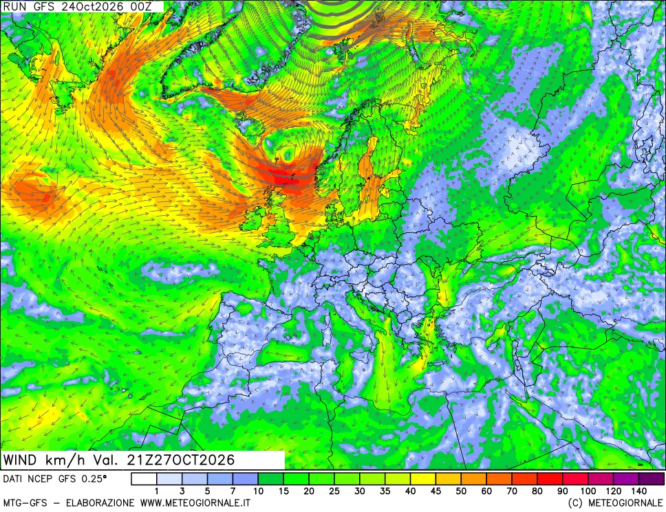 mappa 10 m Vento forza e direzione