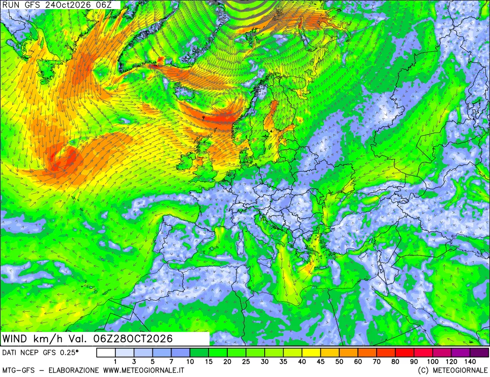 mappa 10 m Vento forza e direzione
