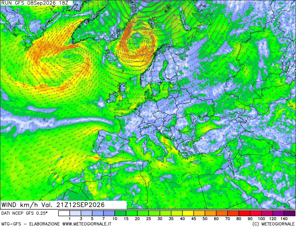 mappa 10 m Vento forza e direzione