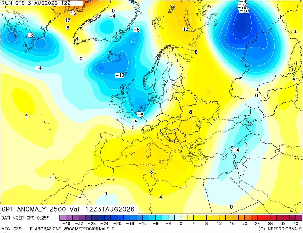 mappa 500 hPa GPT Anomaly vs Cli.No 1981-2010