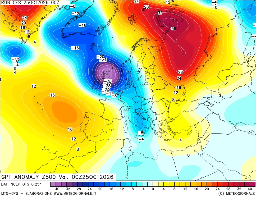 mappa 500 hPa GPT Anomaly vs Cli.No 1981-2010