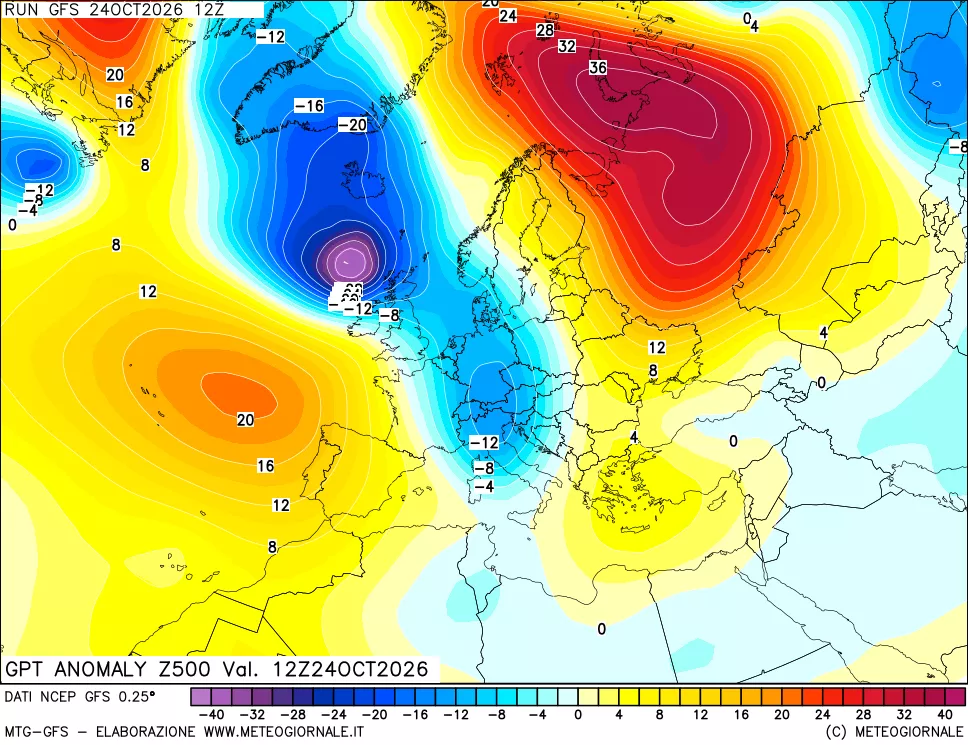 mappa 500 hPa GPT Anomaly vs Cli.No 1981-2010