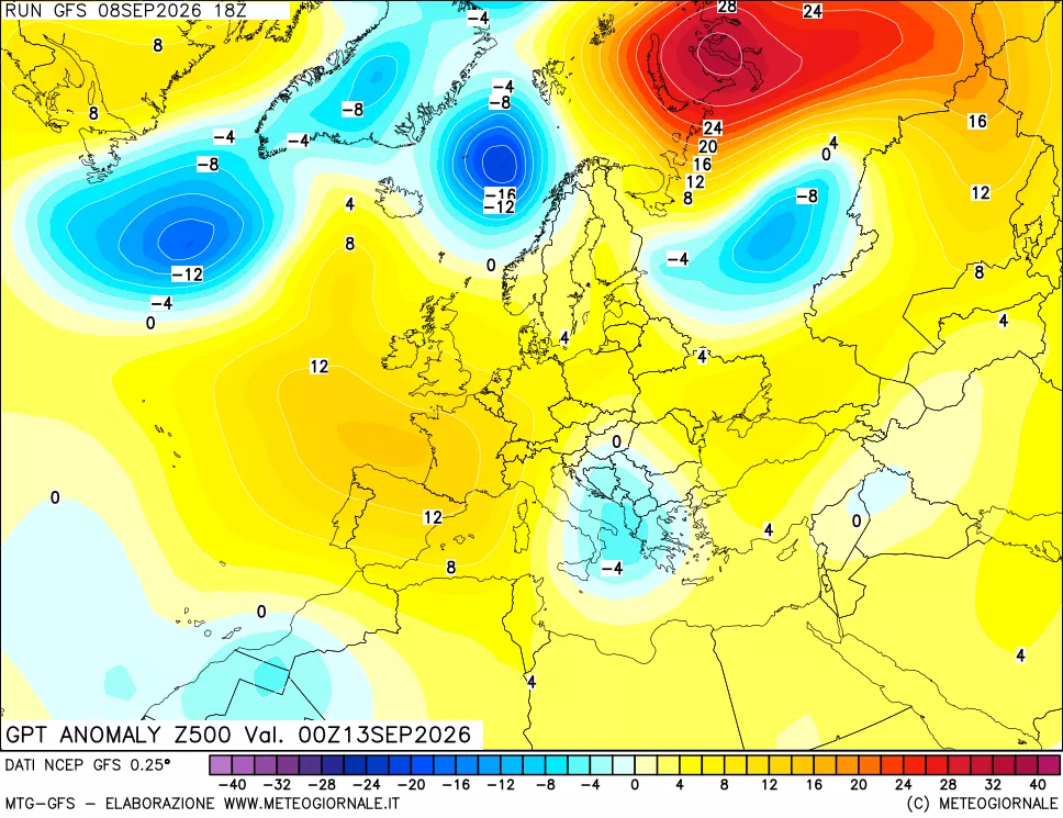 mappa 500 hPa GPT Anomaly vs Cli.No 1981-2010
