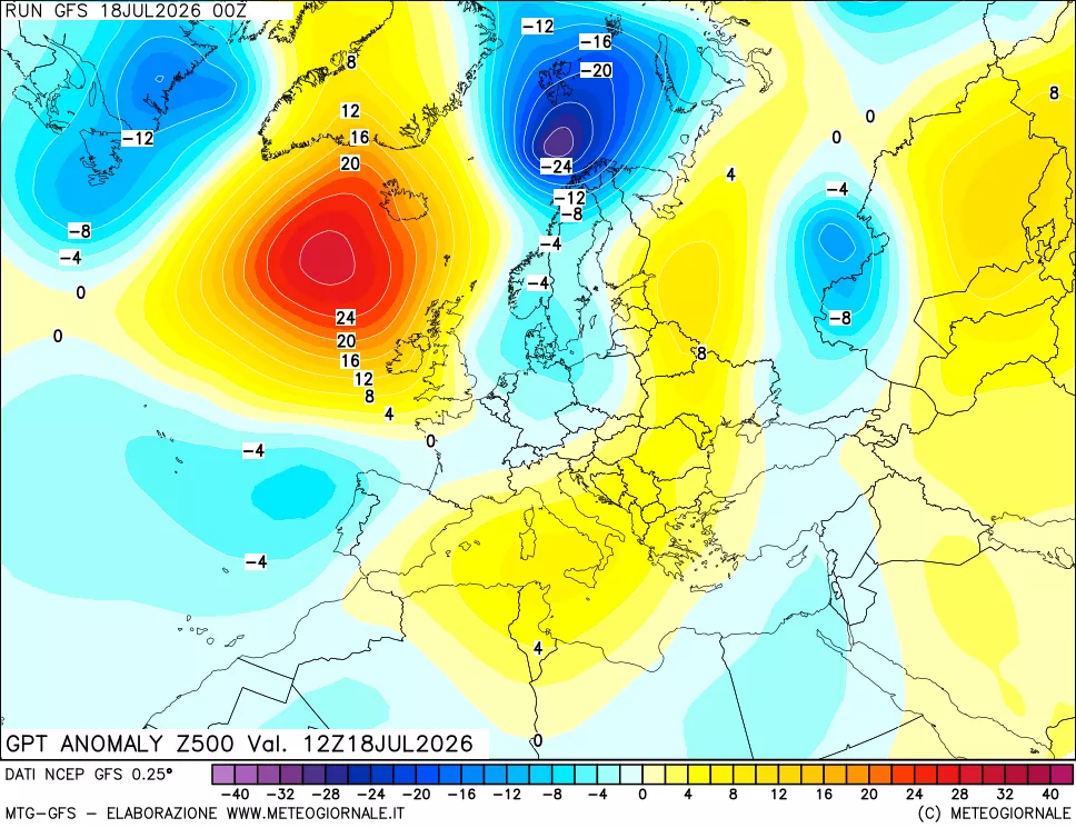 mappa 500 hPa GPT Anomaly vs Cli.No 1981-2010