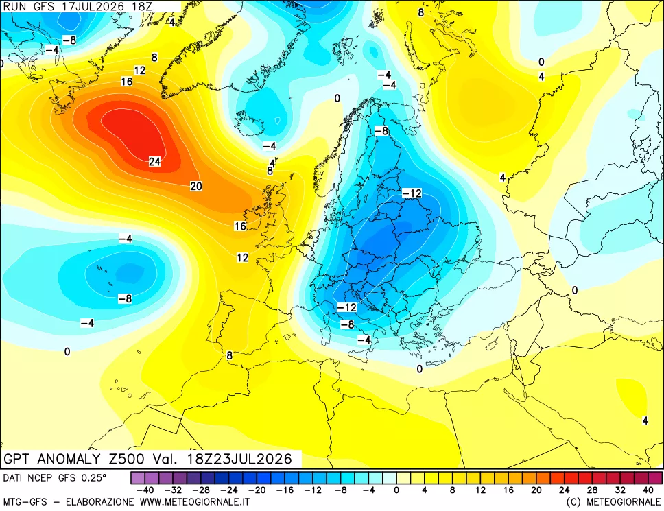 mappa 500 hPa GPT Anomaly vs Cli.No 1981-2010