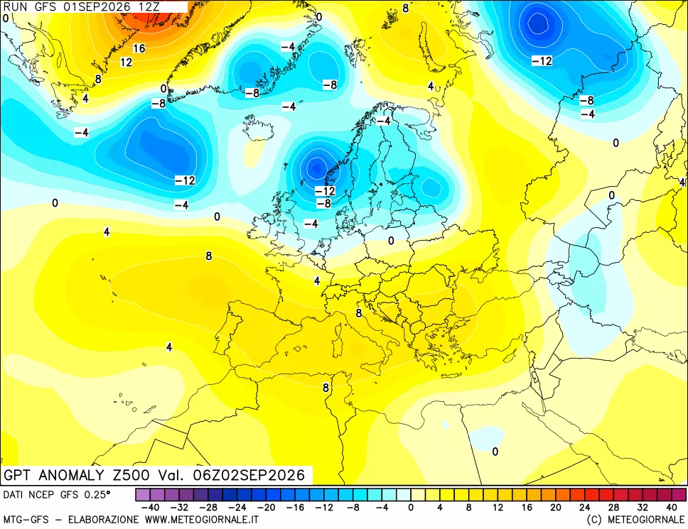 mappa 500 hPa GPT Anomaly vs Cli.No 1981-2010