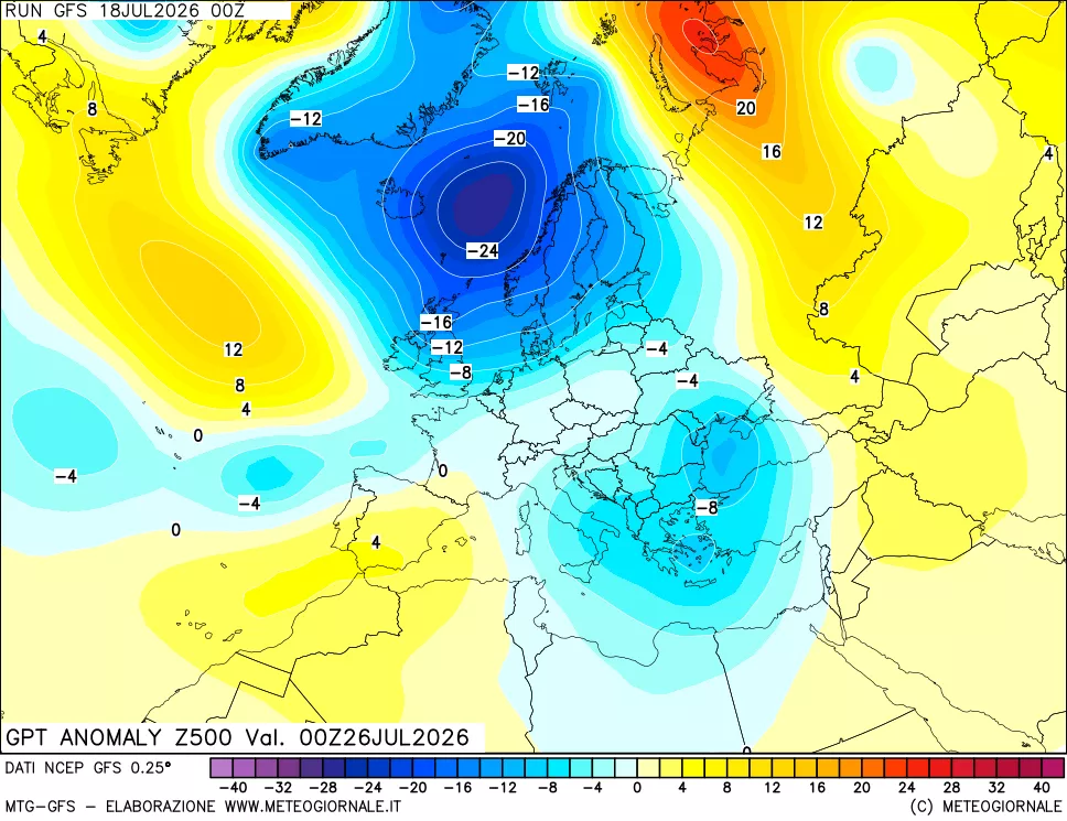 mappa 500 hPa GPT Anomaly vs Cli.No 1981-2010