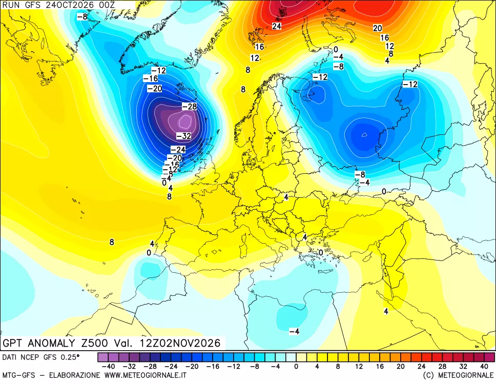 mappa 500 hPa GPT Anomaly vs Cli.No 1981-2010
