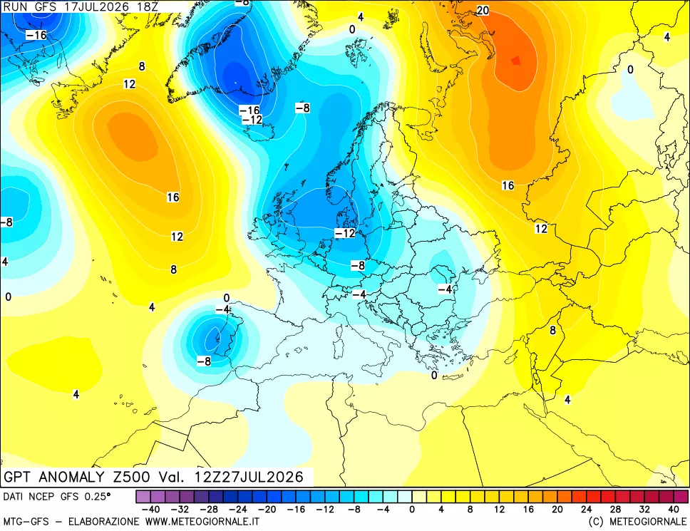 mappa 500 hPa GPT Anomaly vs Cli.No 1981-2010