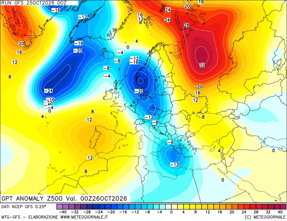 mappa 500 hPa GPT Anomaly vs Cli.No 1981-2010