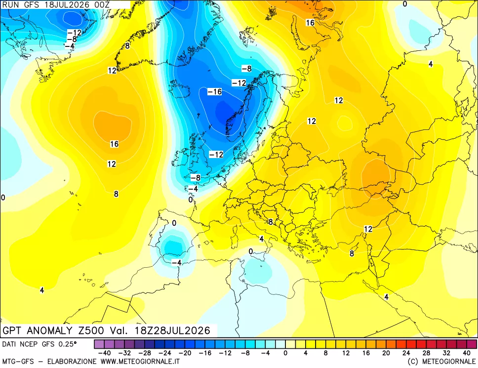 mappa 500 hPa GPT Anomaly vs Cli.No 1981-2010