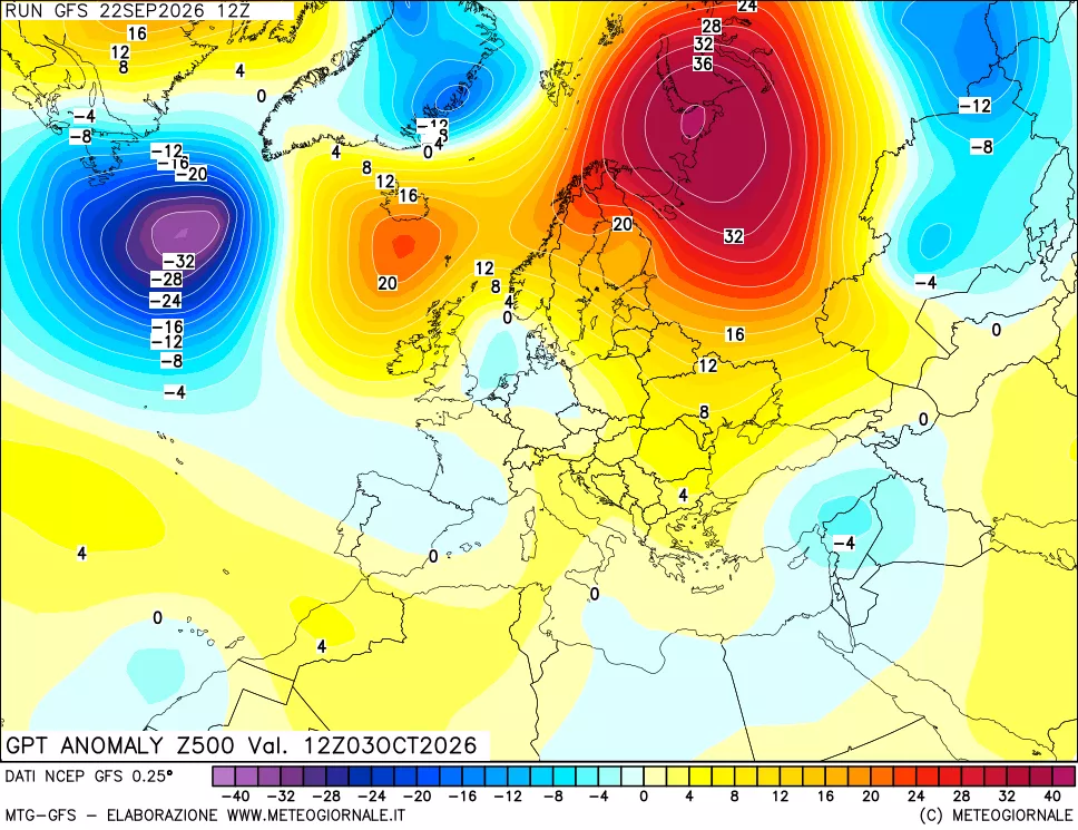 mappa 500 hPa GPT Anomaly vs Cli.No 1981-2010