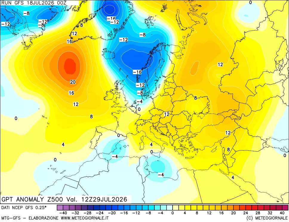 mappa 500 hPa GPT Anomaly vs Cli.No 1981-2010