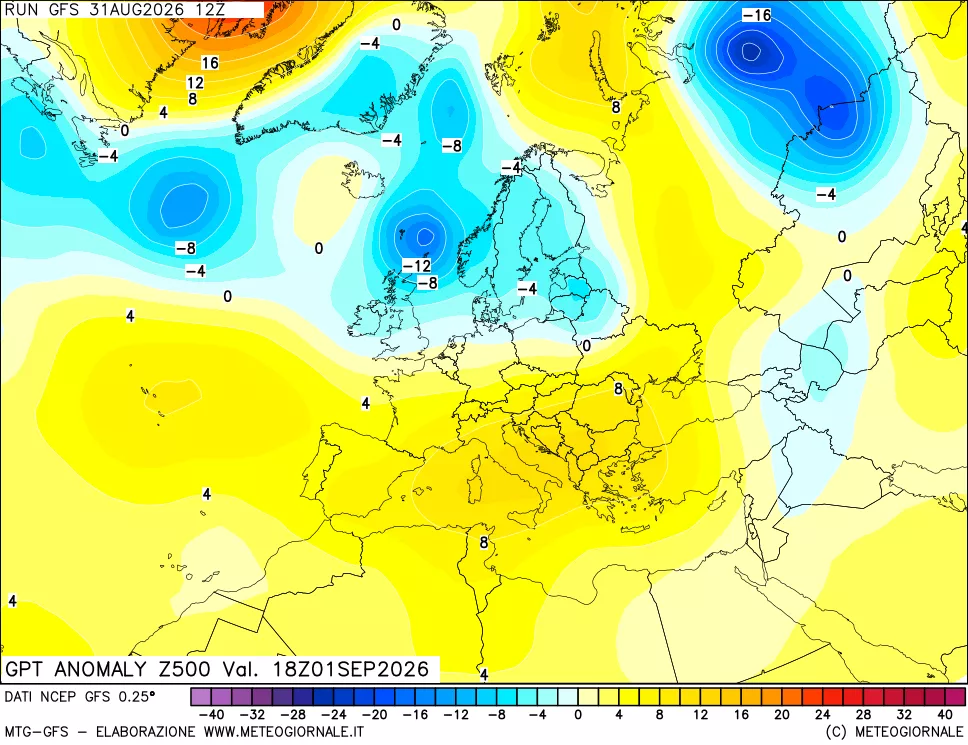 mappa 500 hPa GPT Anomaly vs Cli.No 1981-2010