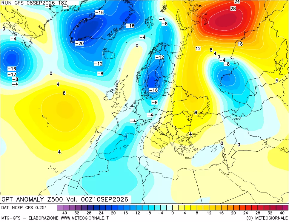 mappa 500 hPa GPT Anomaly vs Cli.No 1981-2010