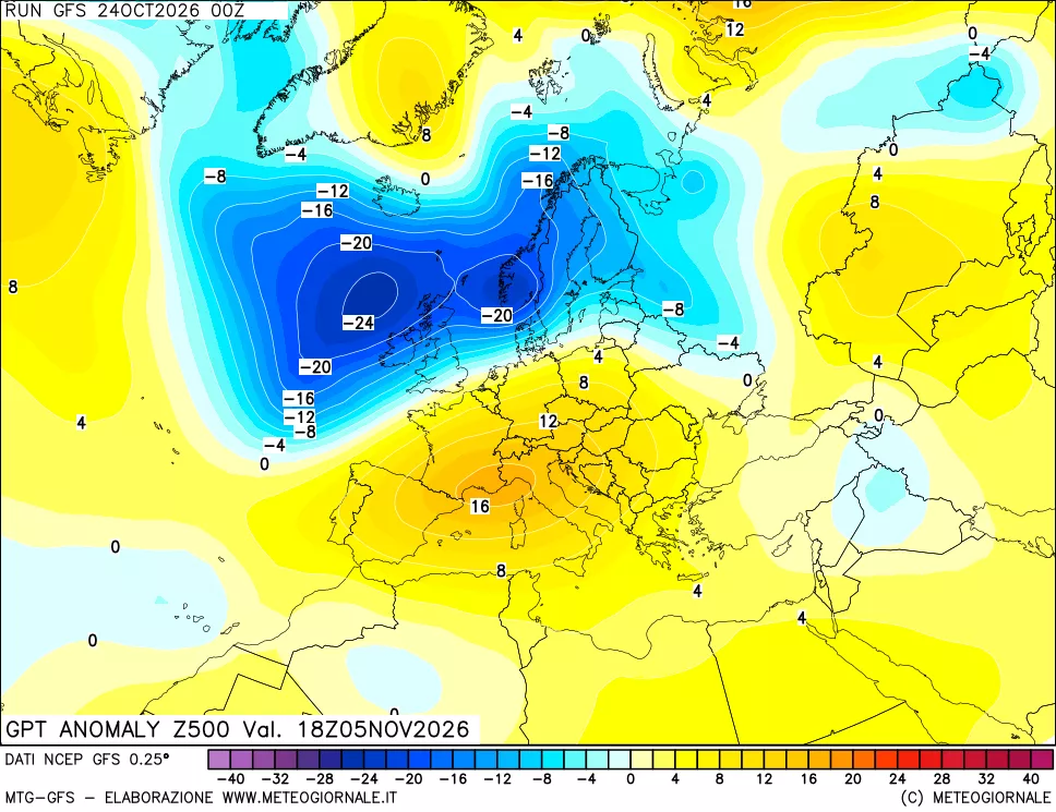 mappa 500 hPa GPT Anomaly vs Cli.No 1981-2010